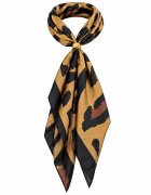 Shopika Esarfa satinata patrata cu inel auriu imprimeu animal print negru cu camel