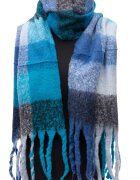 Shopika Fular cu imprimeu patrate colorate in nuante de turcoaz albastru si bleu