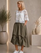 Shopika Fusta ampla din jerseu cu drapaj sculptural si talie elastica kaki