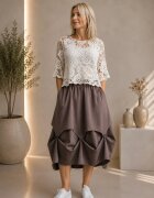 Shopika Fusta ampla din jerseu cu drapaj sculptural si talie elastica maro