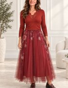 Shopika Fusta clos din tulle cu imprimeu lateral floral in nuante de caramiziu