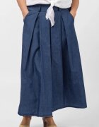 Shopika Fusta denim cu pense albastru jeans inchis