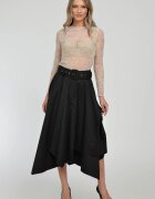 Shopika Fusta eleganta neagra in colturi cu falduri din bumbac satinat