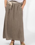 Shopika Fusta lunga casual bej inchis din in cu nasturi de lemn la buzunare
