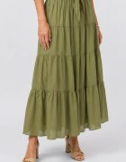 Shopika Fusta lunga din bumbac cu volane si talie elastica verde olive