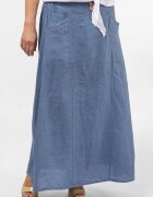 Shopika Fusta lunga din in cu doi nasturi de lemn pe talie albastru jeans