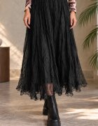 Shopika Fusta lunga din tulle creponat cu volum amplu si efect vaporos neagra