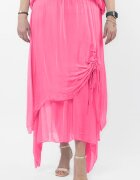 Shopika Fusta lunga in colturi din matase si vascoza suprapusa cu snur vertical fucsia