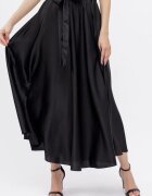 Shopika Fusta neagra din satin cu elastic si cordon in talie