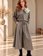 Shopika Fusta pantalon midi ampla cu talie inalta si cordon taupe