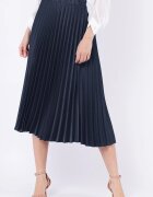 Shopika Fusta plisata satinata midi bleumarin