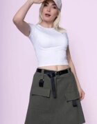 Shopika Fusta scurta versatila din jerseu de bumbac kaki