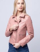 Shopika Geaca biker roz din piele ecologica