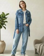 Shopika Geaca dreapta de blugi denim cu cordon in talie