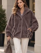 Shopika Geaca oversize din blanita artificiala bej inchis