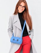 Shopika Geanta albastra handmade cu pisicute pictate din piele naturala intoarsa