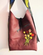 Shopika Geanta bordeaux tip sacdin piele naturala cu lalele