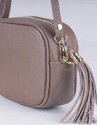 Shopika Geanta crossbody fango din piele naturala cu ciucure din piele