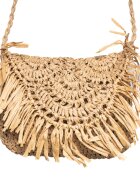 Shopika Geanta crossbody mica impletita cu franjuri decorativi pe capac bej inchis