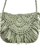 Shopika Geanta crossbody mica impletita cu franjuri decorativi pe capac verde prafuit