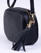 Shopika Geanta crossbody neagra din piele naturala cu ciucure din piele