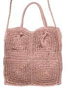 Shopika Geanta crossbody patrata mare impletita cu noduri decorative roz prafuit