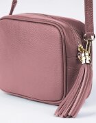 Shopika Geanta crossbody roz inchis din piele naturala cu ciucure din piele