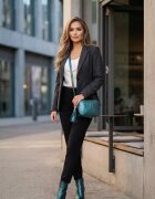 Shopika Geanta crossbody turcoaz metalizat din piele naturala cu ciucure din piele