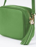 Shopika Geanta crossbody verde oliv din piele naturala cu ciucure din piele