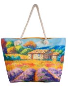 Shopika Geanta de plaja din material textil cu imprimeu camp lavanda