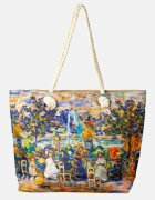 Shopika Geanta de plaja din material textil cu imprimeu dupa o pictura cu o cafenea