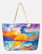 Shopika Geanta de plaja din material textil cu imprimeu dupa o pictura pastel cu tuse de culoare