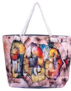 Shopika Geanta de plaja din material textil cu imprimeu imprimeu grafic abstract pe fond roz inchis