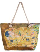 Shopika Geanta de plaja din material textil cu imprimeu inspirat din pictura Sarutul a lui Gustav Klim