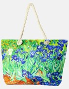 Shopika Geanta de plaja din material textil cu imprimeu o fata dupa tabloul Irisi de Van Gogh