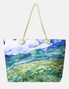 Shopika Geanta de plaja din material textil imprimata cu model inspirat dupa tablou cu lanuri de Van Gogh