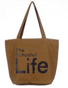 Shopika Geanta de umar din bumbac cu fermoar si imprimeu School of Life camel