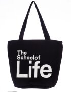 Shopika Geanta de umar din bumbac cu fermoar si imprimeu School of Life neagra