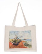 Shopika Geanta de umar din material textil cu imprimeu inspirat dintr-o pictura cu barci pe mal a lu Van Gog