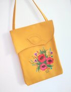 Shopika Geantă galben muștar handmade cu lalele și maci pictațiunicat