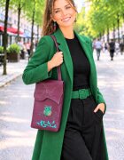 Shopika Geanta handmade bordeaux din piele naturala cu bufnita pictata