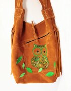 Shopika Geanta handmade cu bufniță pictata din piele naturala intoarsaunicat