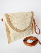 Shopika Geanta plic impletita crossbody cu bareta de umar si de mana bej deschis cu bej inchis