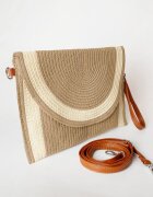 Shopika Geanta plic impletita crossbody cu bareta de umar si de mana camel cu bej deschis