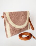 Shopika Geanta plic impletita crossbody cu bareta de umar si de mana roz prafuit cu bej