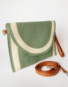 Shopika Geanta plic impletita crossbody cu bareta de umar si de mana verde cu bej deschis