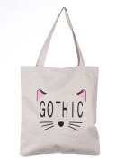 Shopika Geanta shopper alba din material textil cu imprimeu grafic pisica Gothic
