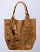Shopika Geanta shopper camel inchis din piele intoarsa naturala