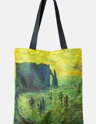Shopika Geanta shopper din material textil cu imprimeu inspirat dintr-o pictura cu peisaj marin la apus