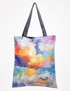 Shopika Geanta shopper din material textil imprimata cu model inspirat dupa o pictura multicolora